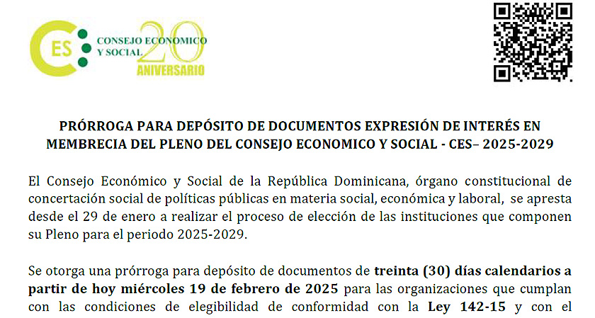 PRÓRROGA PARA EL DEPÓSITO DE DOCUMENTOS EN EL PROCESO DE RENOVACIÓN DE MEMBRESÍA DEL CES 2025-2029