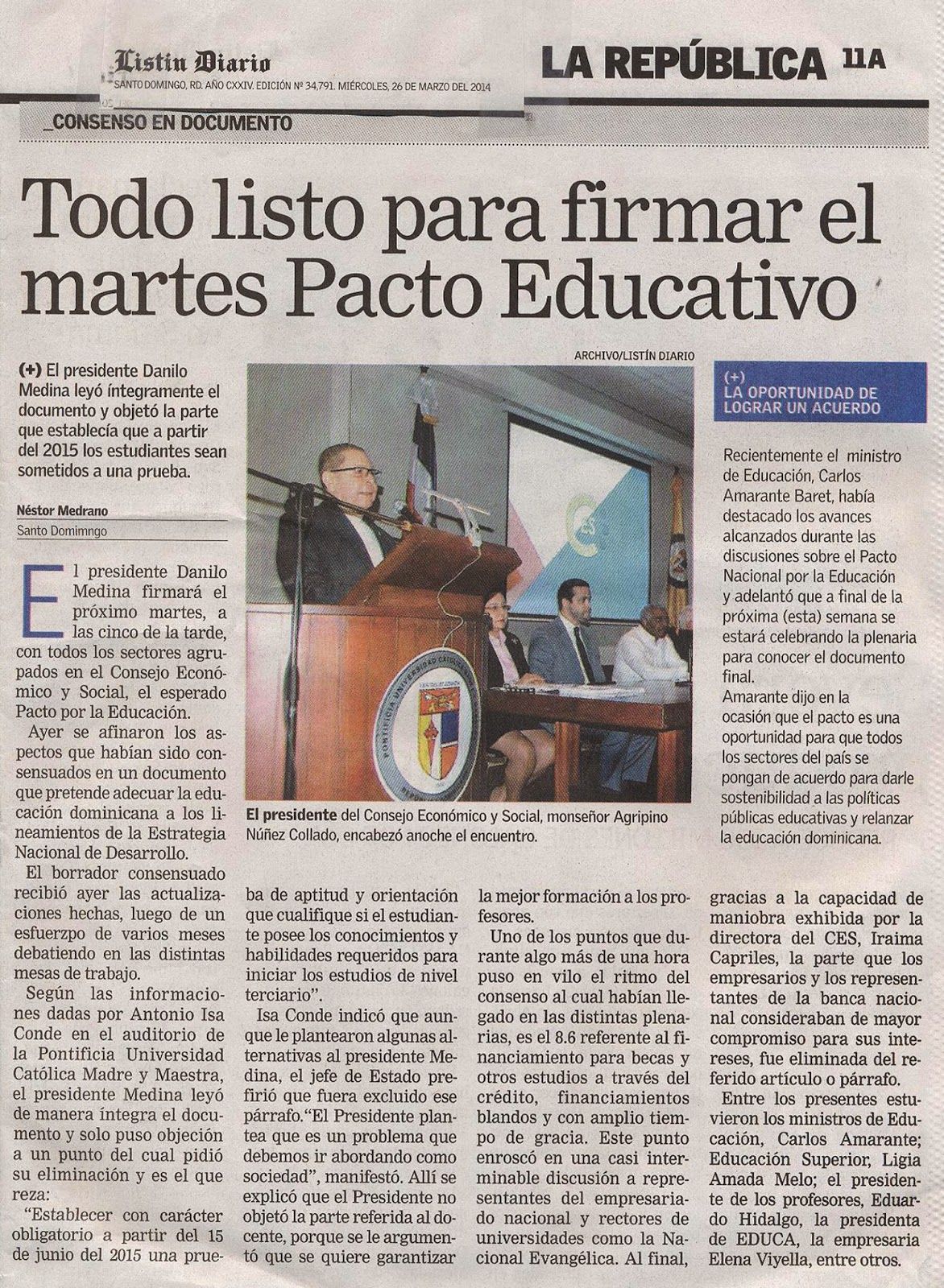 Listin Diario Todo listo para firmar Pacto Educativo