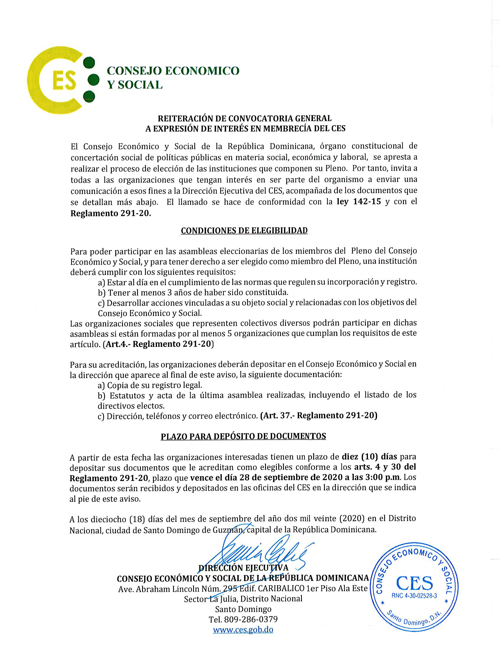 REITERACION COMUNICADO CONVOCATORIA ELECCION INTEGRANTES CES 2020